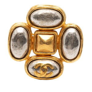 CHANEL Vintage Gold Logo Brooch